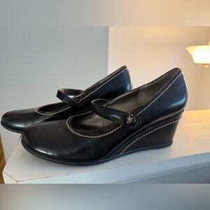 Rialto Black Mary Jane Wedge Heels Women’s Comfort Work Shoee